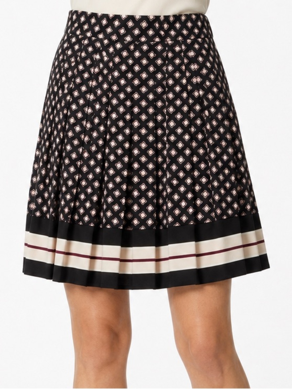 Kate Spade Skirt The Rules Pleated A-Line Black Geometric Stripe Hem Size 6